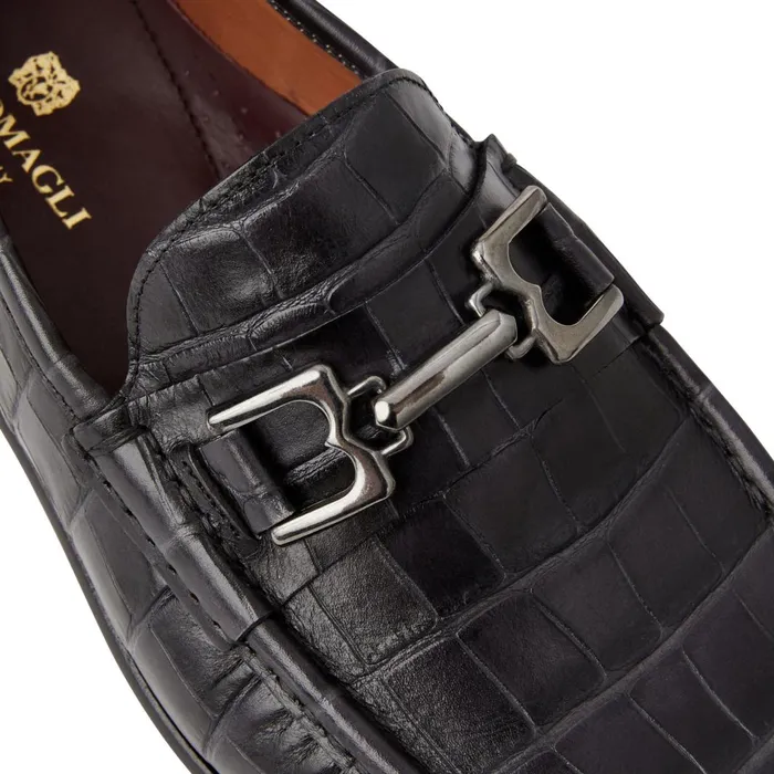 Men Casual Shoes Bruno Magli Trieste Classic Moccasin Black Croc