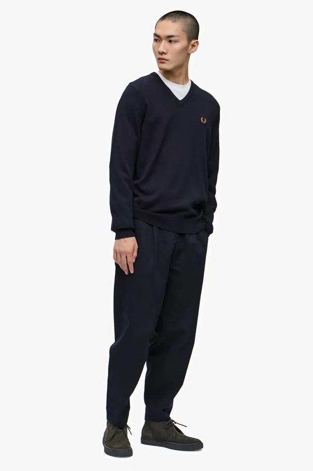 Men Classic VNeck Jumper Navy Fred Perry Knitwear