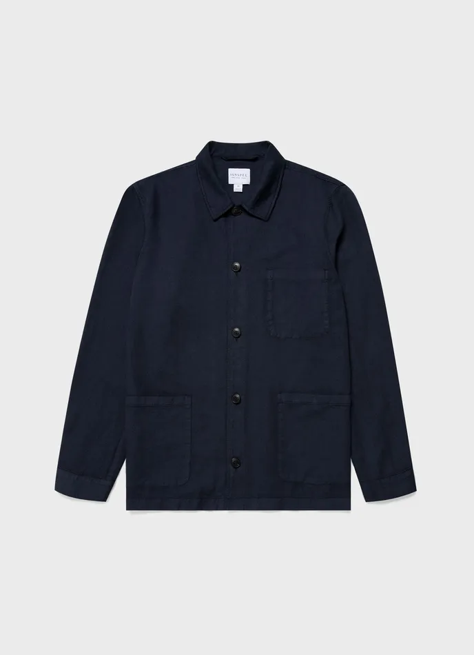 Men Cotton Linen Twin Pocket Jacket Navy Jackets and Coats ussunspel