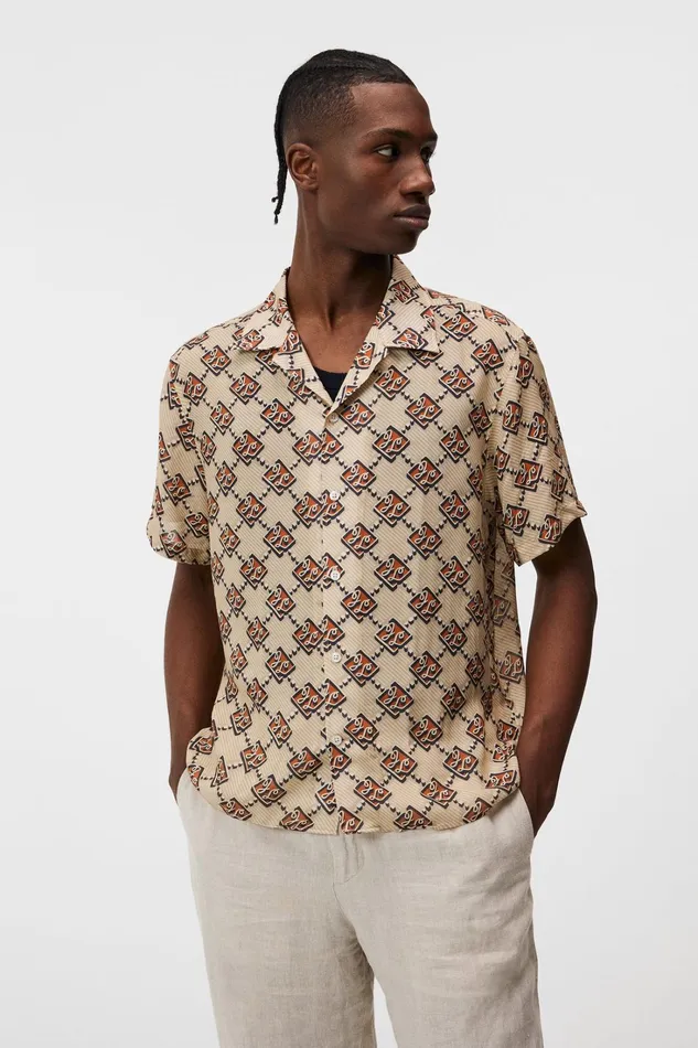 Men Donso Diamond JL Boxy Shirt Safari Beige JLindeberg Shirts