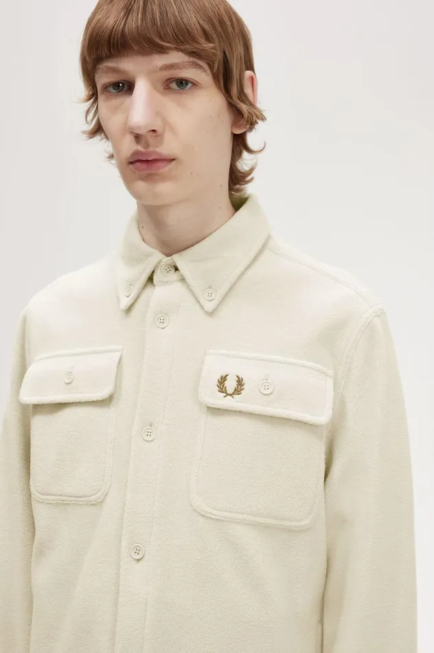 Men Fleece Overshirt Oatmeal Fred Perry Overshirts
