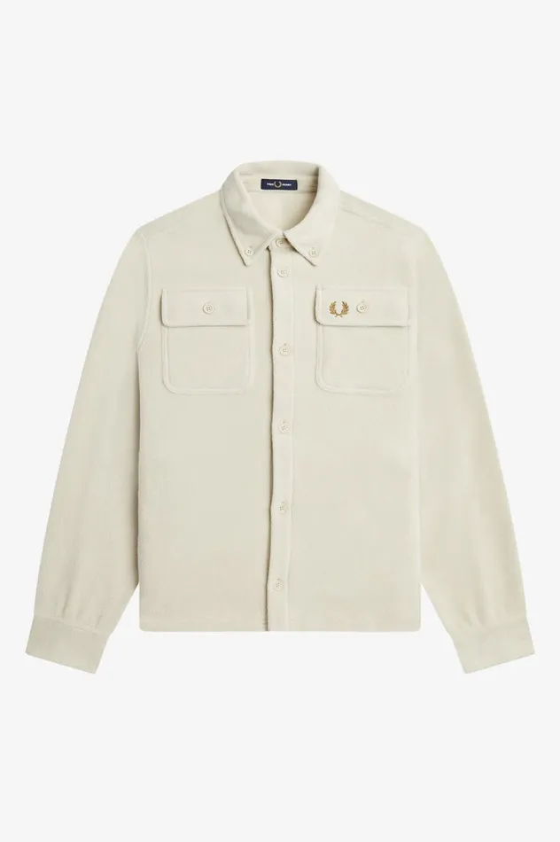 Men Fleece Overshirt Oatmeal Fred Perry Overshirts