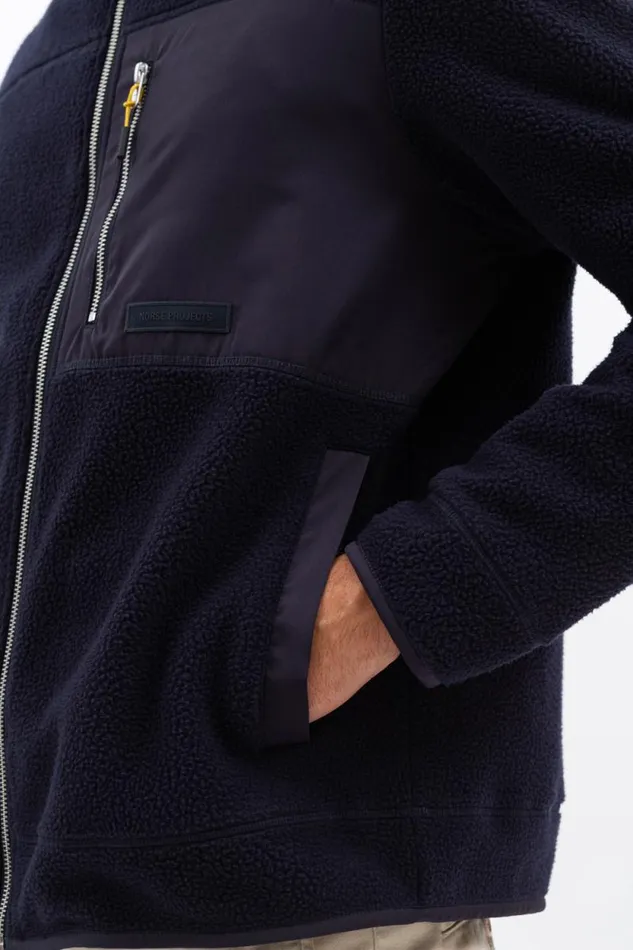 Men Frederik Fleece Full Zip Jacket Dark Navy Norse Projects Outerwear