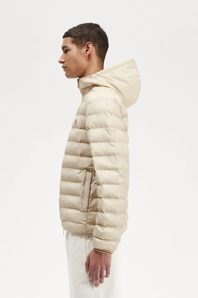 Men Hooded Insulated Jacket Oatmeal Fred Perry Coats and Jackets