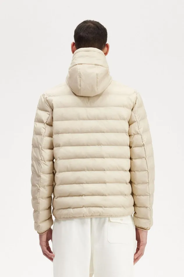 Men Hooded Insulated Jacket Oatmeal Fred Perry Coats and Jackets