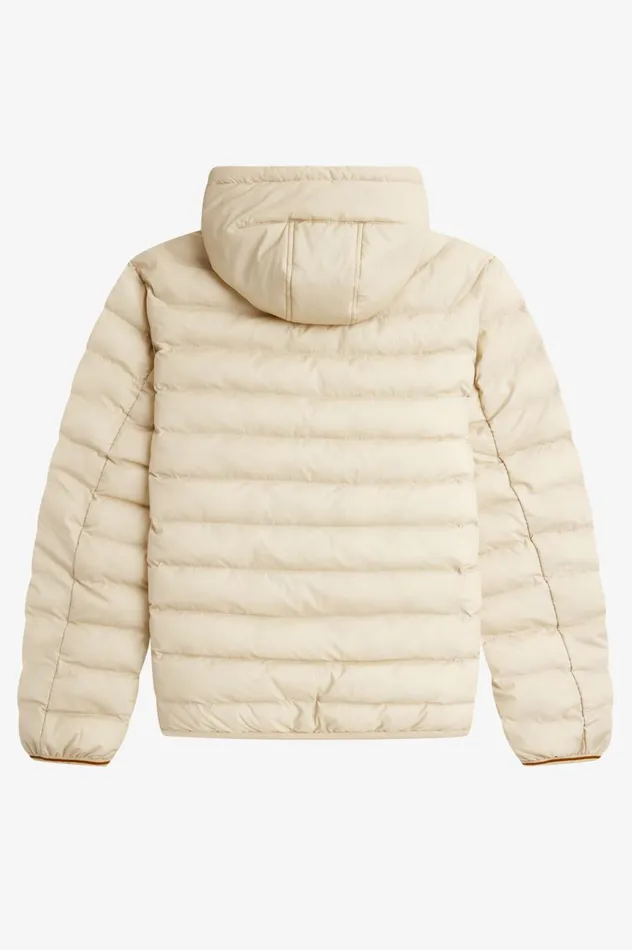 Men Hooded Insulated Jacket Oatmeal Fred Perry Coats and Jackets