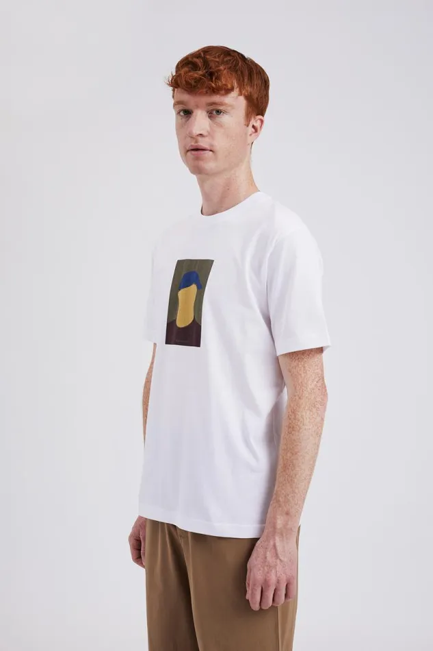 Men Johannes Organic Cap Print Tshirt White Norse Projects TShirts