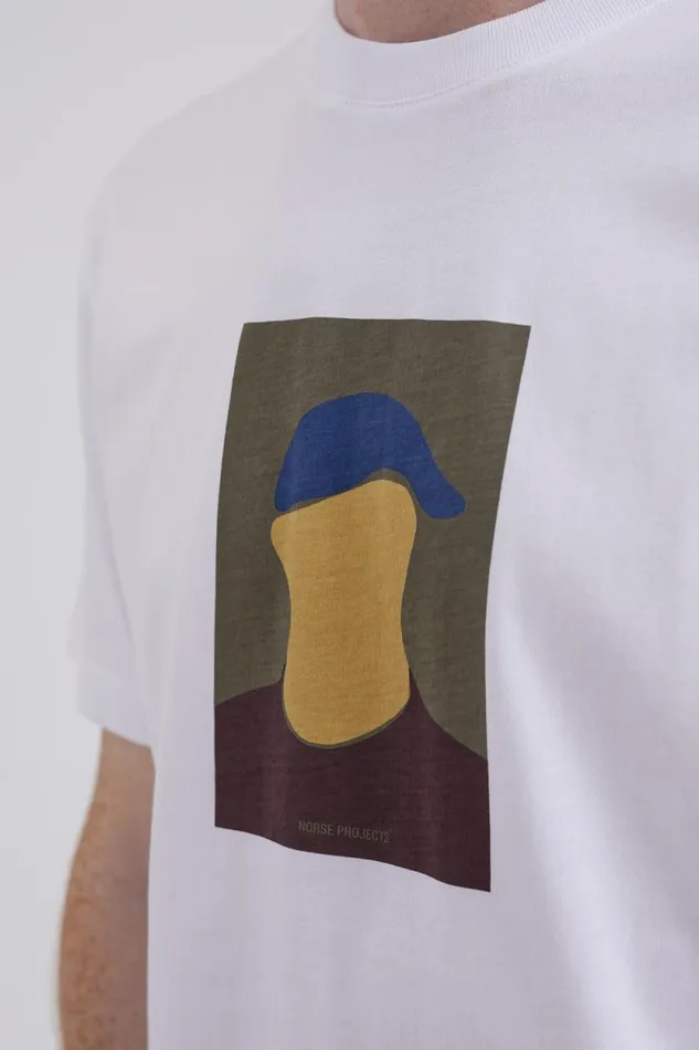 Men Johannes Organic Cap Print Tshirt White Norse Projects TShirts