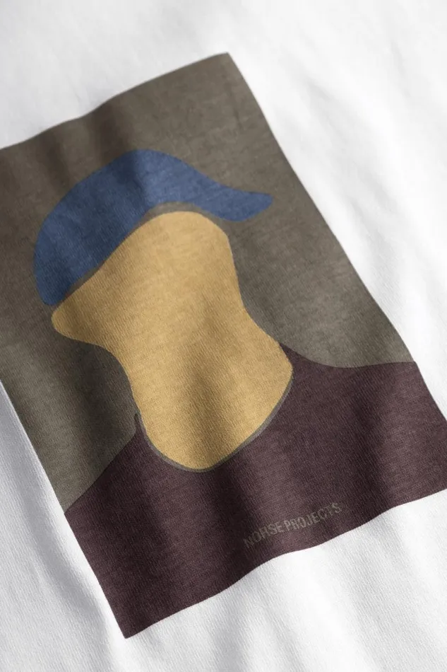Men Johannes Organic Cap Print Tshirt White Norse Projects TShirts