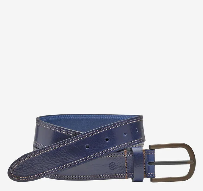Men Johnston and Murphy Belts Double Contrast Stitched Belt Navy