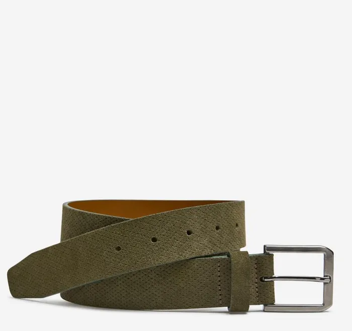 Men Johnston and Murphy Belts MicroTextured Suede Belt Olive