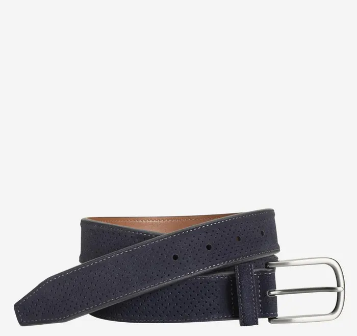 Men Johnston and Murphy Belts Perfed Suede Belt Navy