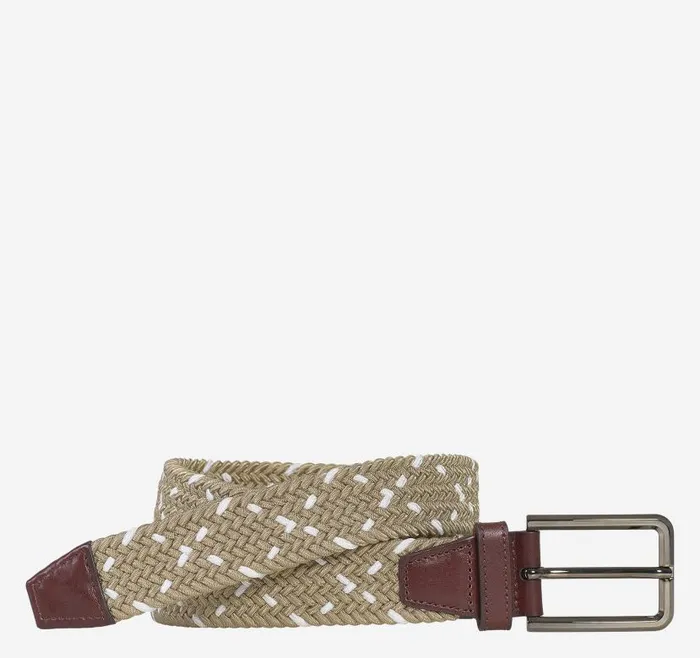Men Johnston and Murphy Belts Woven StretchKnit Belt Khakiwhite