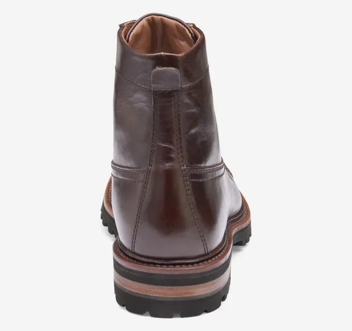 Men Johnston and Murphy Boots Dudley Lug Cap Toe Boot Dark Brown Full Grain