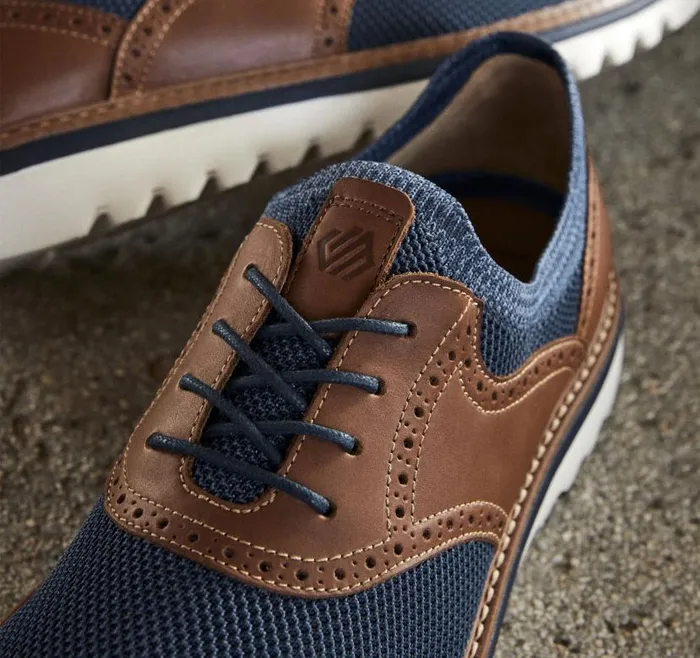 Men Johnston and Murphy LaceUps Braydon Knit Saddle Navy Knittan Full Grain Men Johnston and Murphy LaceUps Braydon Knit Saddle Navy Knittan Full Grain