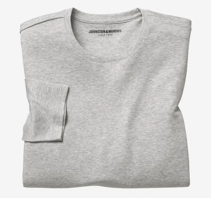 Men Johnston and Murphy Polos and Tees Essential LongSleeve Tee Gray Heather