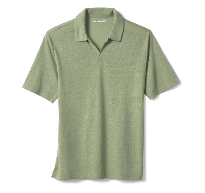 Men Johnston and Murphy Polos and Tees LinenBlend VNeck Polo Green Men Johnston and Murphy Polos and Tees LinenBlend VNeck Polo Green