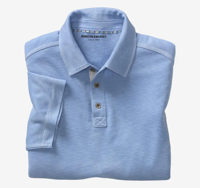 Men Johnston and Murphy Polos and Tees Vintage Slub Polo Light Blue