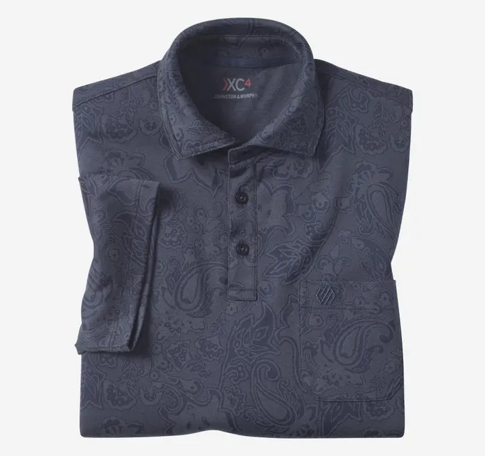 Men Johnston and Murphy Polos and Tees XC4 Jacquard Performance Polo Navy Paisley Men Johnston and Murphy Polos and Tees XC4 Jacquard Performance Polo Navy Paisley