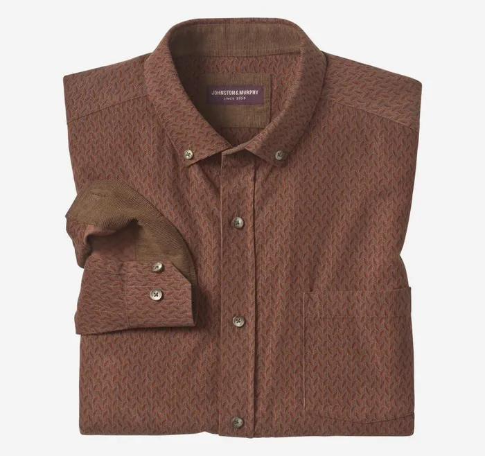 Men Johnston and Murphy Shirts Corduroy Shirt Rust Overdyed Print