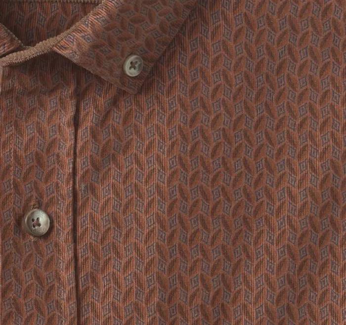 Men Johnston and Murphy Shirts Corduroy Shirt Rust Overdyed Print Men Johnston and Murphy Shirts Corduroy Shirt Rust Overdyed Print