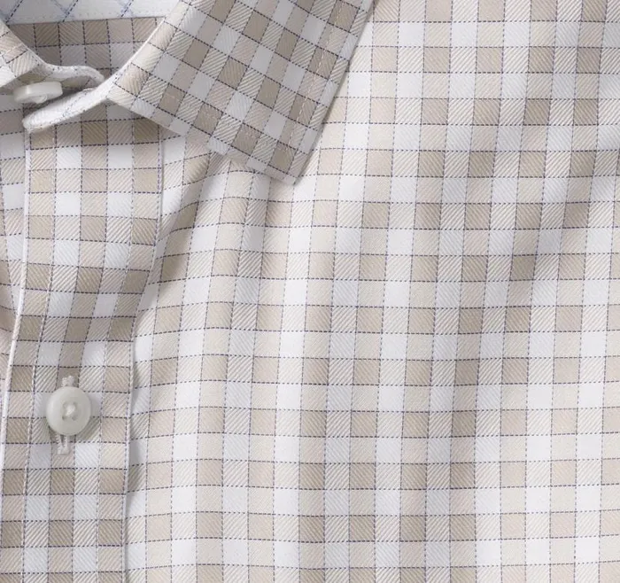 Men Johnston and Murphy Shirts NonIron Dress Shirt Tan Twill Gingham Men Johnston and Murphy Shirts NonIron Dress Shirt Tan Twill Gingham