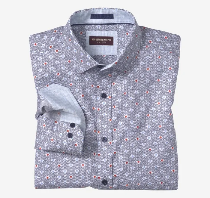 Men Johnston and Murphy Shirts Printed Cotton Shirt Rising Skull Print