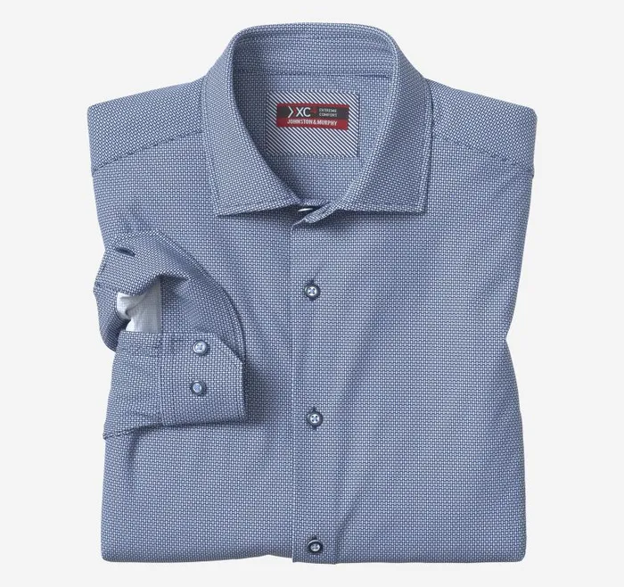 Men Johnston and Murphy Shirts XC4 LongSleeve Print Knit Shirt Navy Basketweave Men Johnston and Murphy Shirts XC4 LongSleeve Print Knit Shirt Navy Basketweave