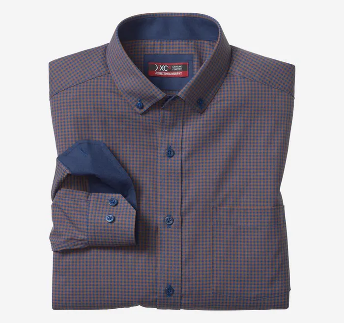 Men Johnston and Murphy Shirts XC4 LongSleeve StretchWoven Shirt Brownnavy Gingham Men Johnston and Murphy Shirts XC4 LongSleeve StretchWoven Shirt Brownnavy Gingham