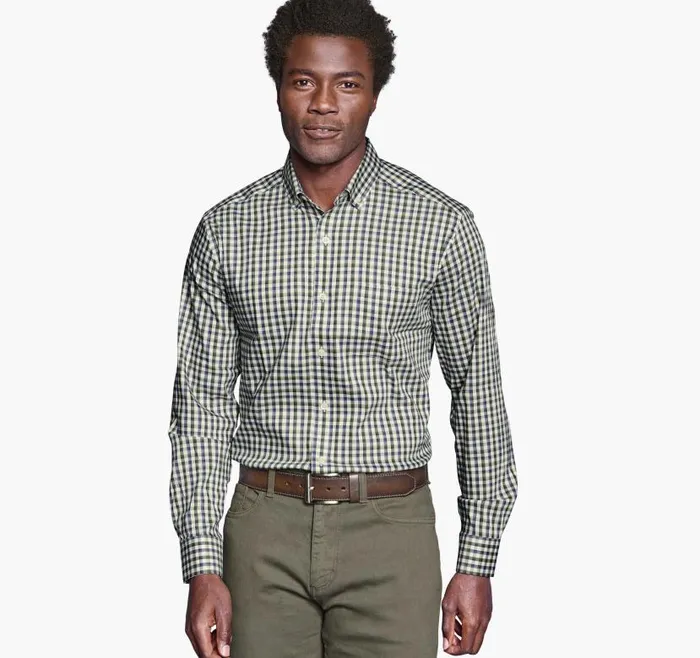 Men Johnston and Murphy Shirts XC4 Sport LongSleeve Shirt Olive Tattersall Men Johnston and Murphy Shirts XC4 Sport LongSleeve Shirt Olive Tattersall
