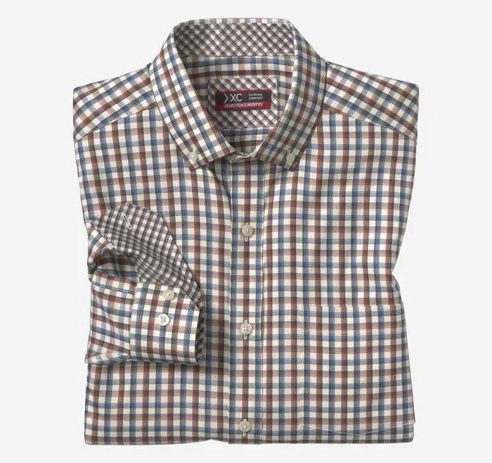 Men Johnston and Murphy Shirts XC4 Sport LongSleeve Shirt Rust Tattersall