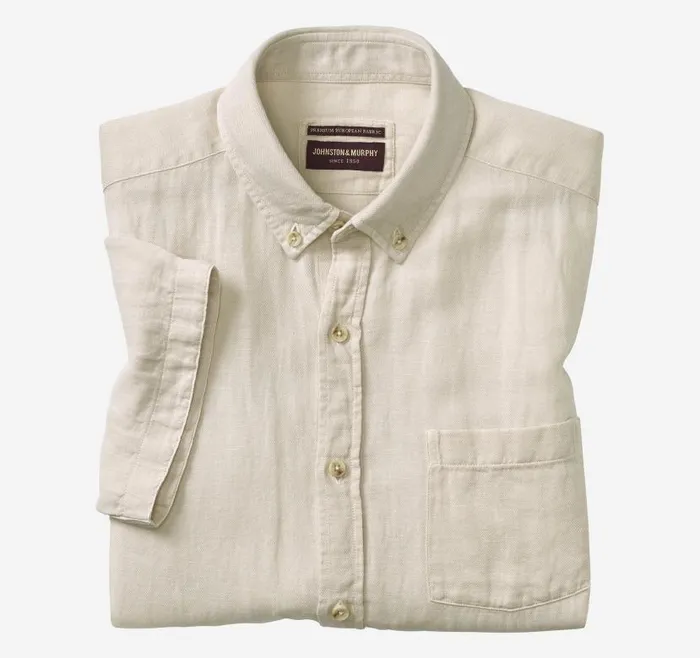 Men Johnston and Murphy ShortSleeve Shirts Garment Dyed Shirt Light Gray