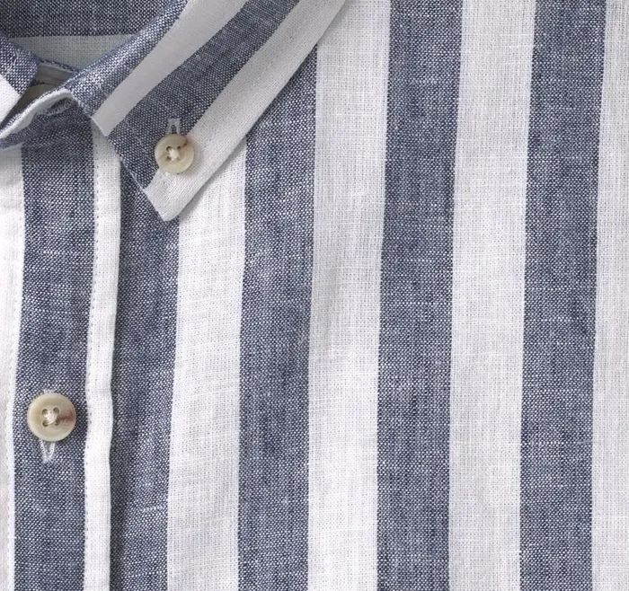 Men Johnston and Murphy ShortSleeve Shirts Stripe LinenBlend Shirt Navy Stripe