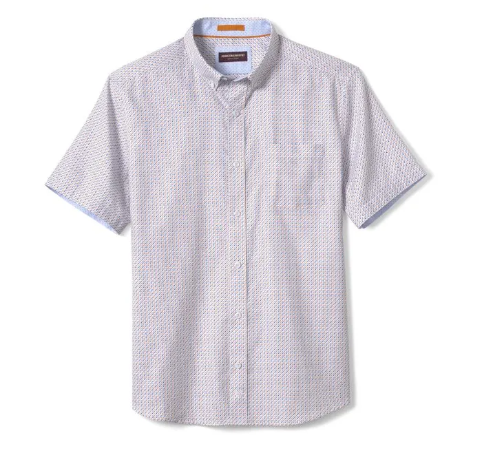 Men Johnston and Murphy ShortSleeve Shirts Textured Cotton ShortSleeve Shirt Orange Triangle Dot Men Johnston and Murphy ShortSleeve Shirts Textured Cotton ShortSleeve Shirt Orange Triangle Dot