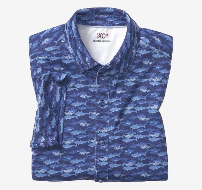 Men Johnston and Murphy ShortSleeve Shirts XC4 Performance Shirt Navy Shark