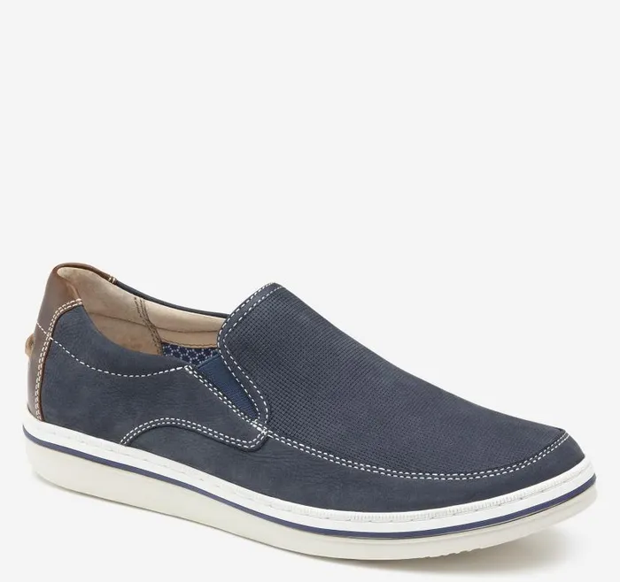 Men Johnston and Murphy SlipOns and Loafers Bowling Moc Venetian Navy Embossed Tumbled Nubuck Men Johnston and Murphy SlipOns and Loafers Bowling Moc Venetian Navy Embossed Tumbled Nubuck