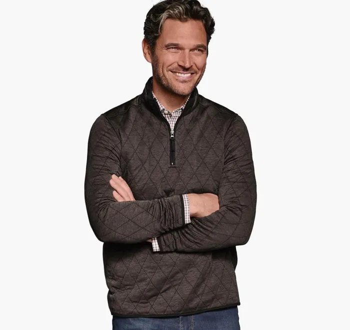 Men Johnston and Murphy Sweaters and Knits Diamond Quilt QuarterZip Brown Heather