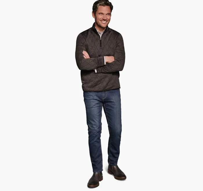 Men Johnston and Murphy Sweaters and Knits Diamond Quilt QuarterZip Brown Heather Men Johnston and Murphy Sweaters and Knits Diamond Quilt QuarterZip Brown Heather