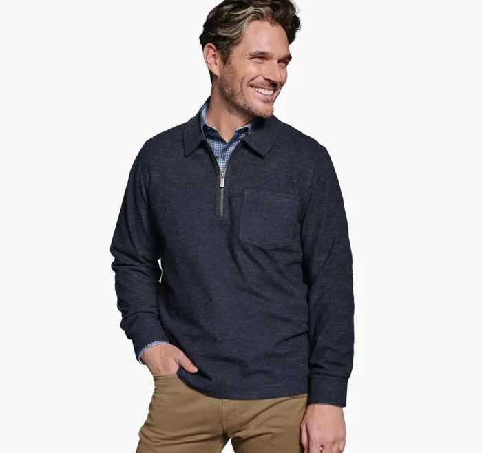 Men Johnston and Murphy Sweaters and Knits Point Collar QuarterZip Navy