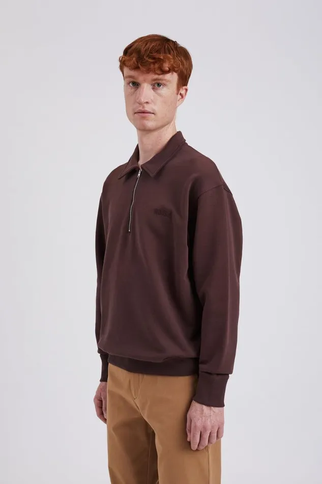 Men Ketel Relaxed Organic NORSE Logo Half Zip Wine Red Norse Projects Sweatshirts