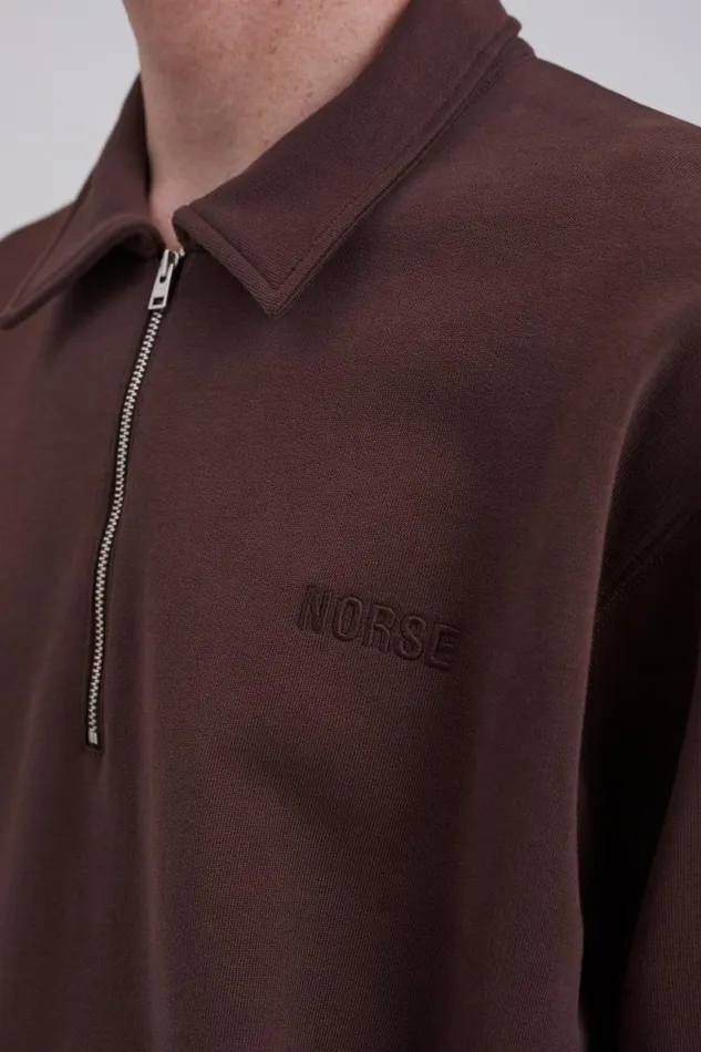 Men Ketel Relaxed Organic NORSE Logo Half Zip Wine Red Norse Projects Sweatshirts
