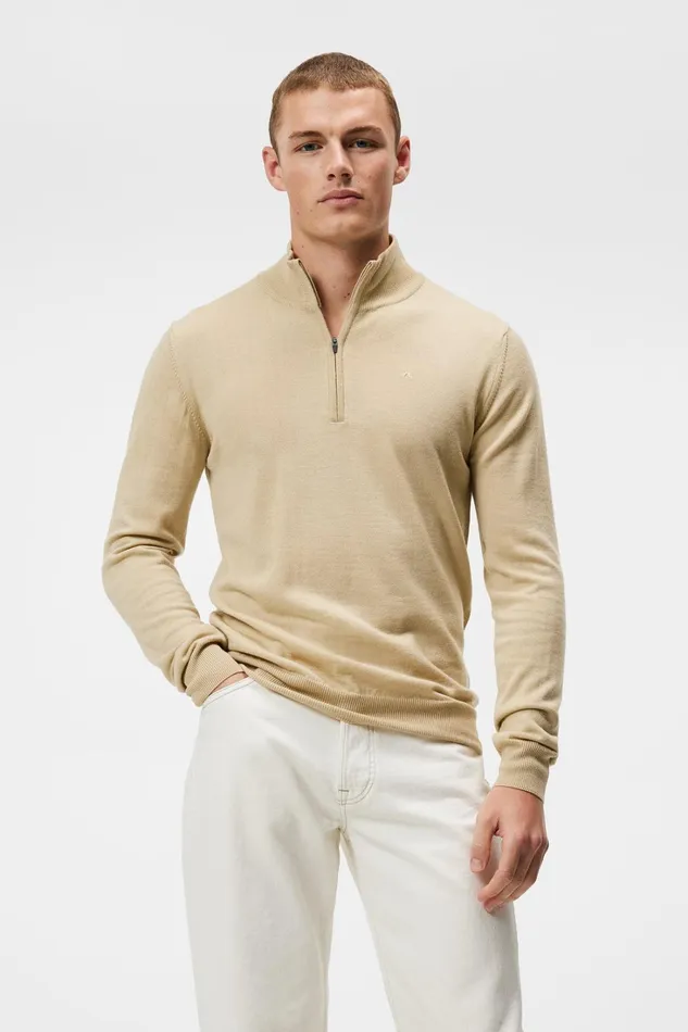 Men Kiyan Quarter Zip Sweater Safari Beige JLindeberg Knitwear