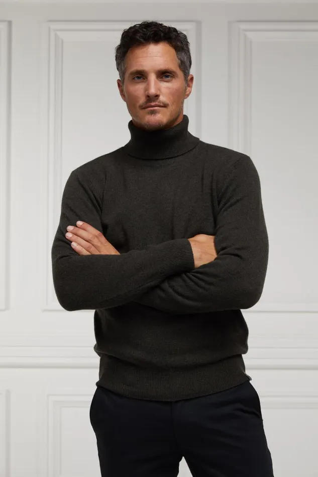 Men Knitwear Holland Cooper Byron Roll Neck Knit Charcoal