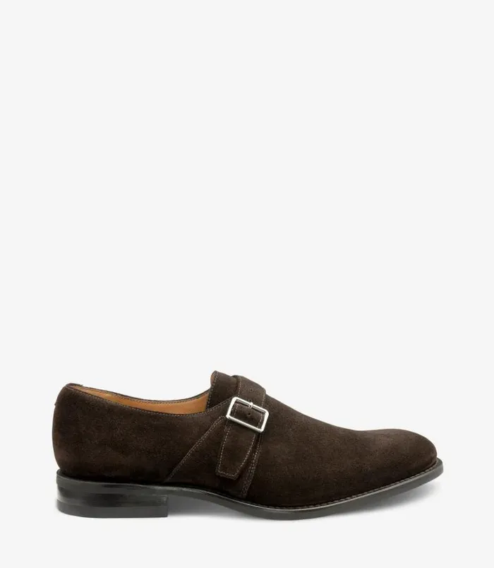 Men Loake Monk Shoes 357 Dark Brown Suede