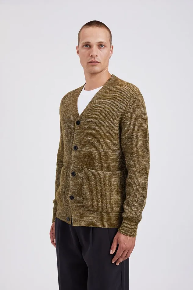 Men Loki Wool Cotton Rib Cardigan Sitka Green Norse Projects Knitwear