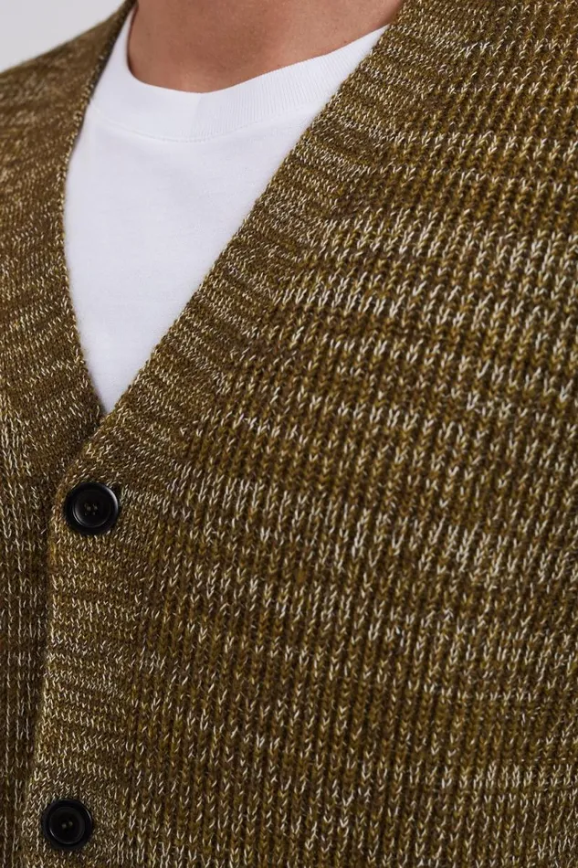 Men Loki Wool Cotton Rib Cardigan Sitka Green Norse Projects Knitwear