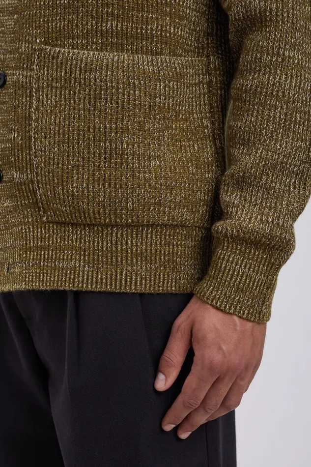 Men Loki Wool Cotton Rib Cardigan Sitka Green Norse Projects Knitwear