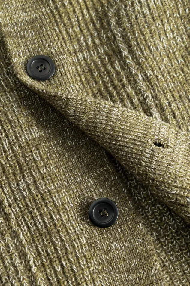 Men Loki Wool Cotton Rib Cardigan Sitka Green Norse Projects Knitwear