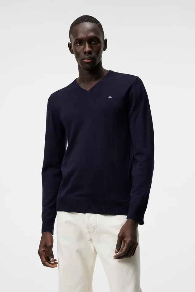 Men Lymann Merino Vneck Sweater Navy JLindeberg Knitwear