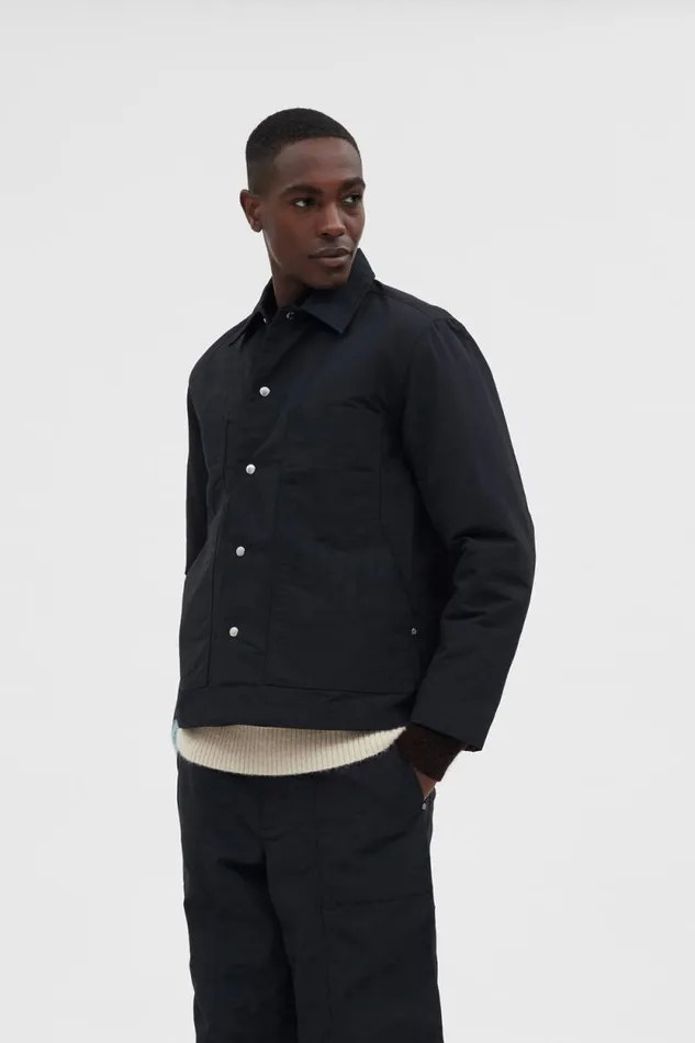 Men Pelle Waxed Nylon Insulated Jacket Black Norse Projects Outerwear